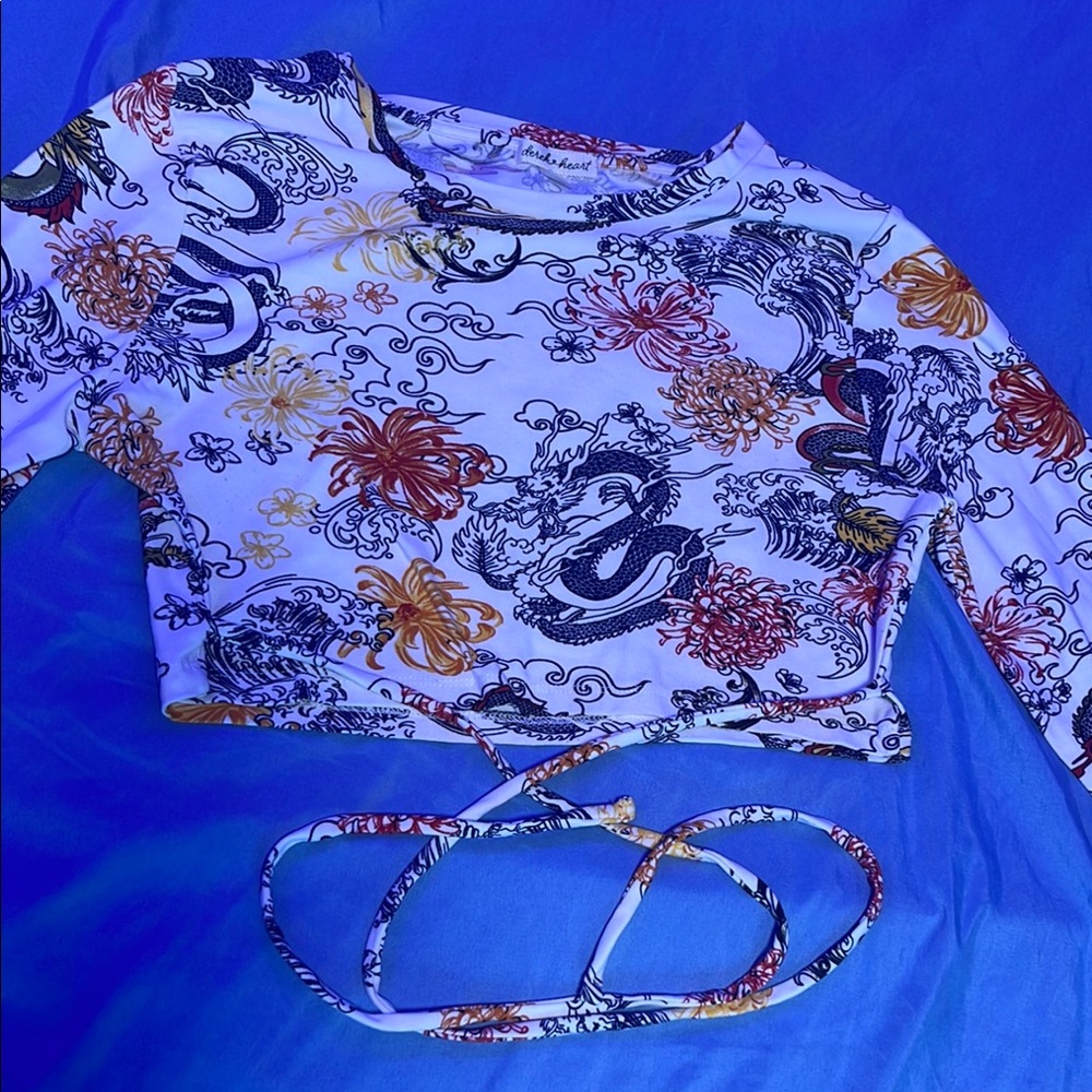 Colorful Dragon Print Crop Top